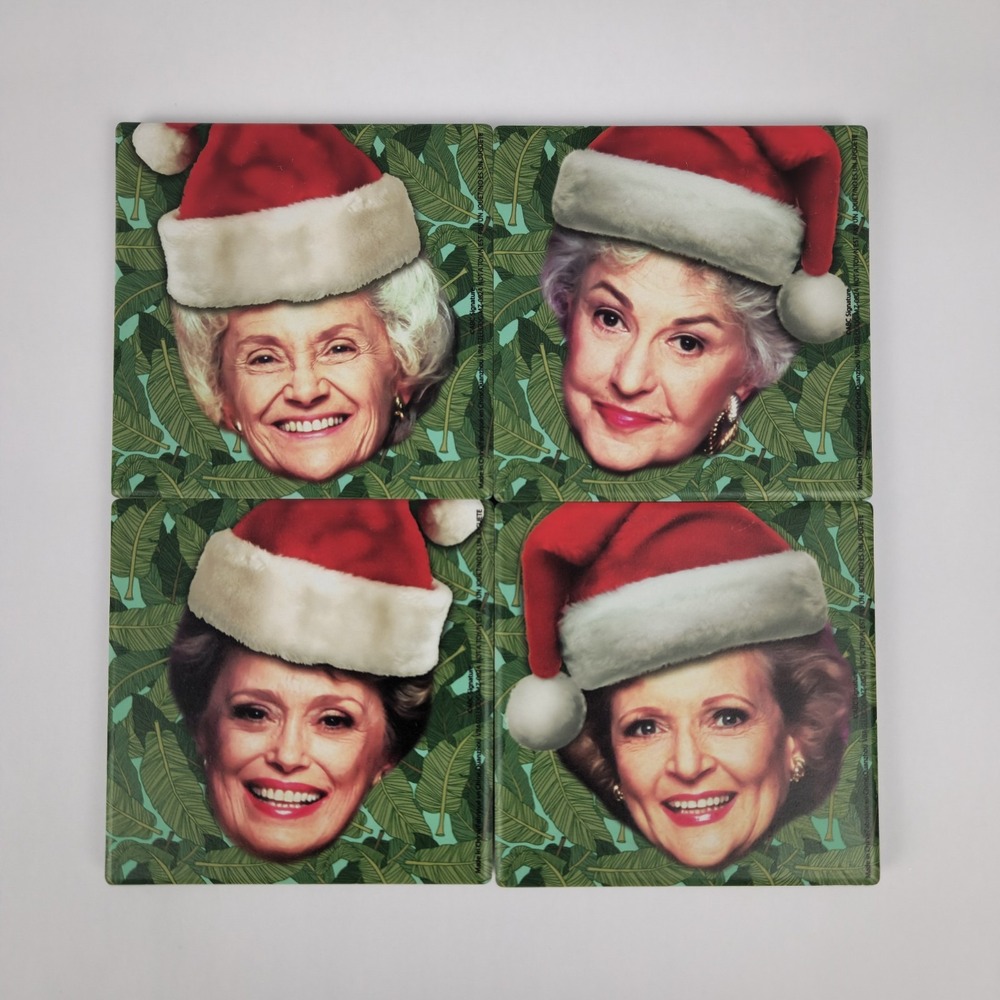 Golden Girls Coasters Christmas Santa Hat 4 Pc. Ceramic Set